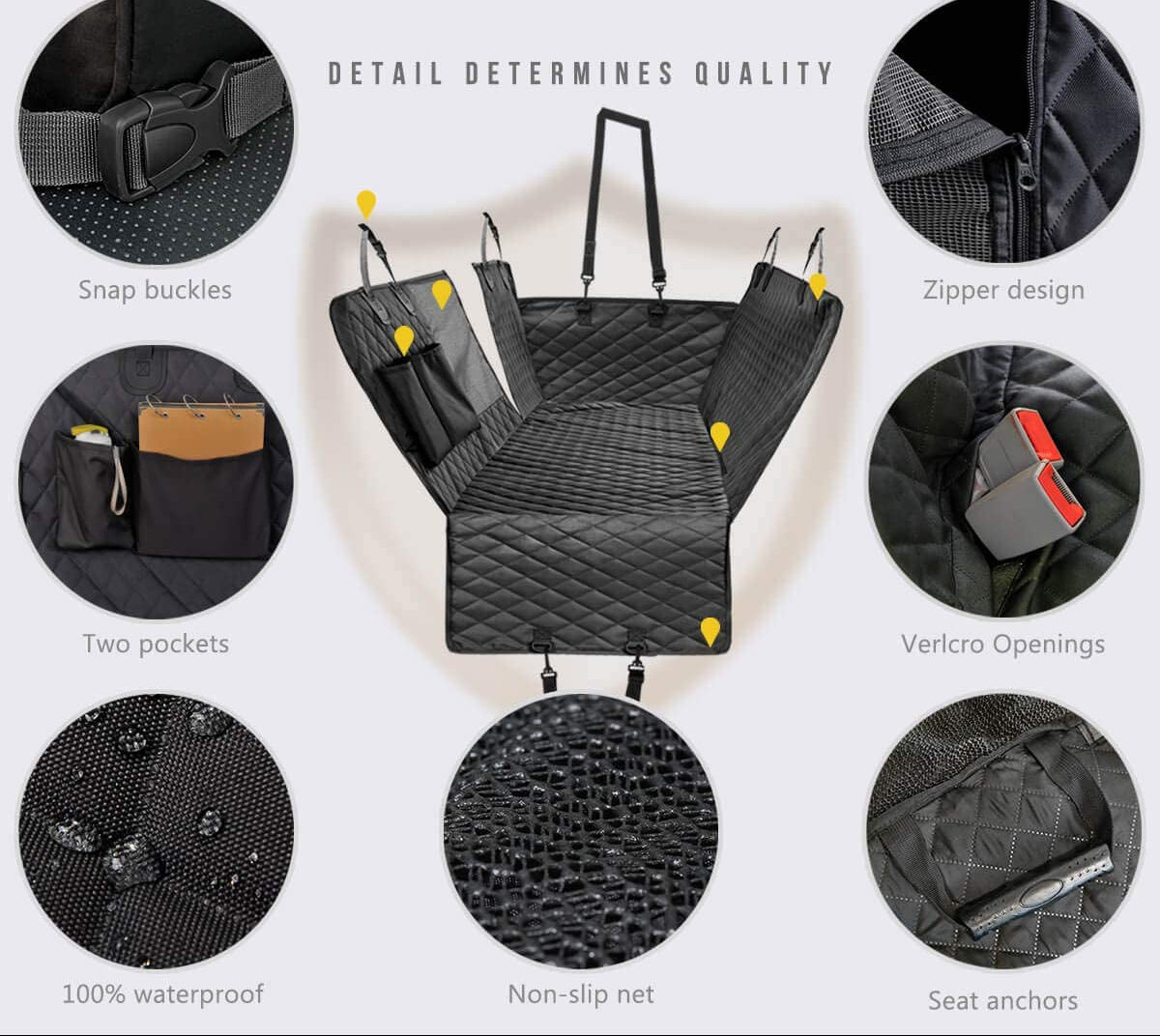 Dog Car Seat Cover for Back Seat, 100% Waterproof Back Seat Pet Cover for Dogs with Mesh Window, Scratch Prevent Antinslip Dog Hammock for Car